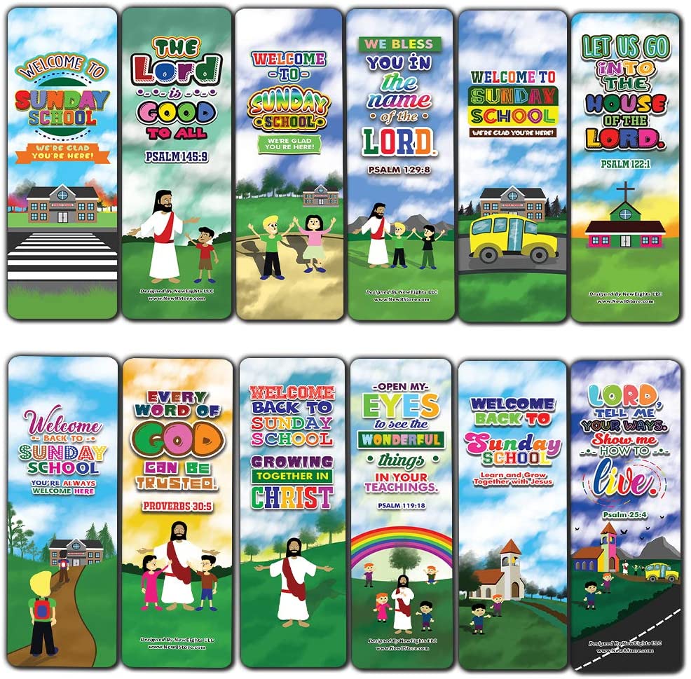 Welcome to Sunday School Bookmarks Cards Series 2 (60-Pack) - Church Memory Verse Rewards - Christian Stocking Stuffers Birthday Party Favors Assorted Bulk Pack