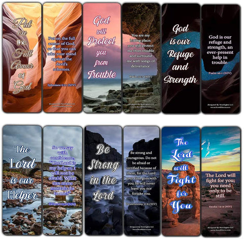 Encouraging Scriptures Bookmarks About God's Protection And Inspire Godly Courage (60-Pack) - Stocking Stuffers Devotional Bible Study - Church Ministry Supplies Teacher Classroom Incentive Gifts