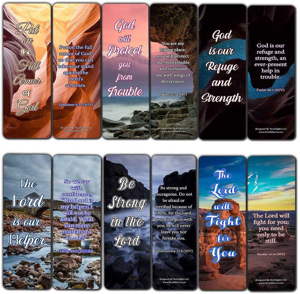 Encouraging Scriptures Bookmarks About God's Protection And Inspire Godly Courage (30-Pack) - Church Memory Verse Sunday School Rewards - Christian Stocking Stuffers Birthday Assorted Bulk Pack