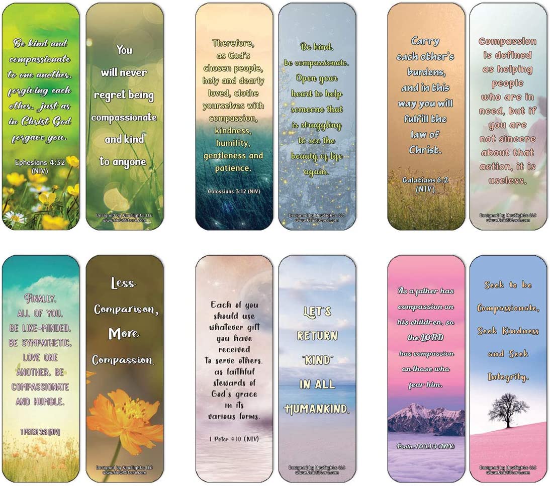 NewEights Famous Verses and Quotes on Compassion (30-Pack) – Daily Motivational Card Set – Collection Set Book Page Clippers – Ideal for Church Events