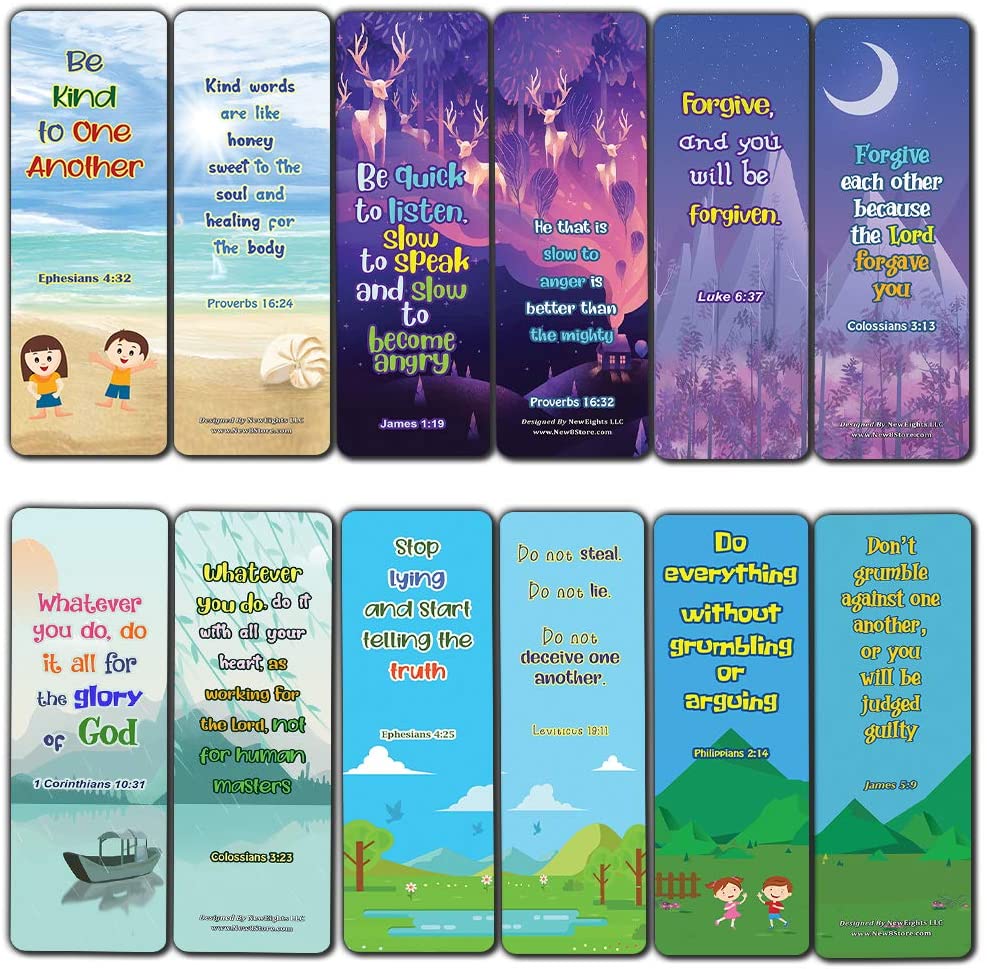 Bible Bookmarks for kids - Character Building Series 1 (30 Pack) - Well Designed for Kids with Easy To Memorize Bible Verses - Stocking Stuffers Devotional Bible Study - Church Ministry Supplies
