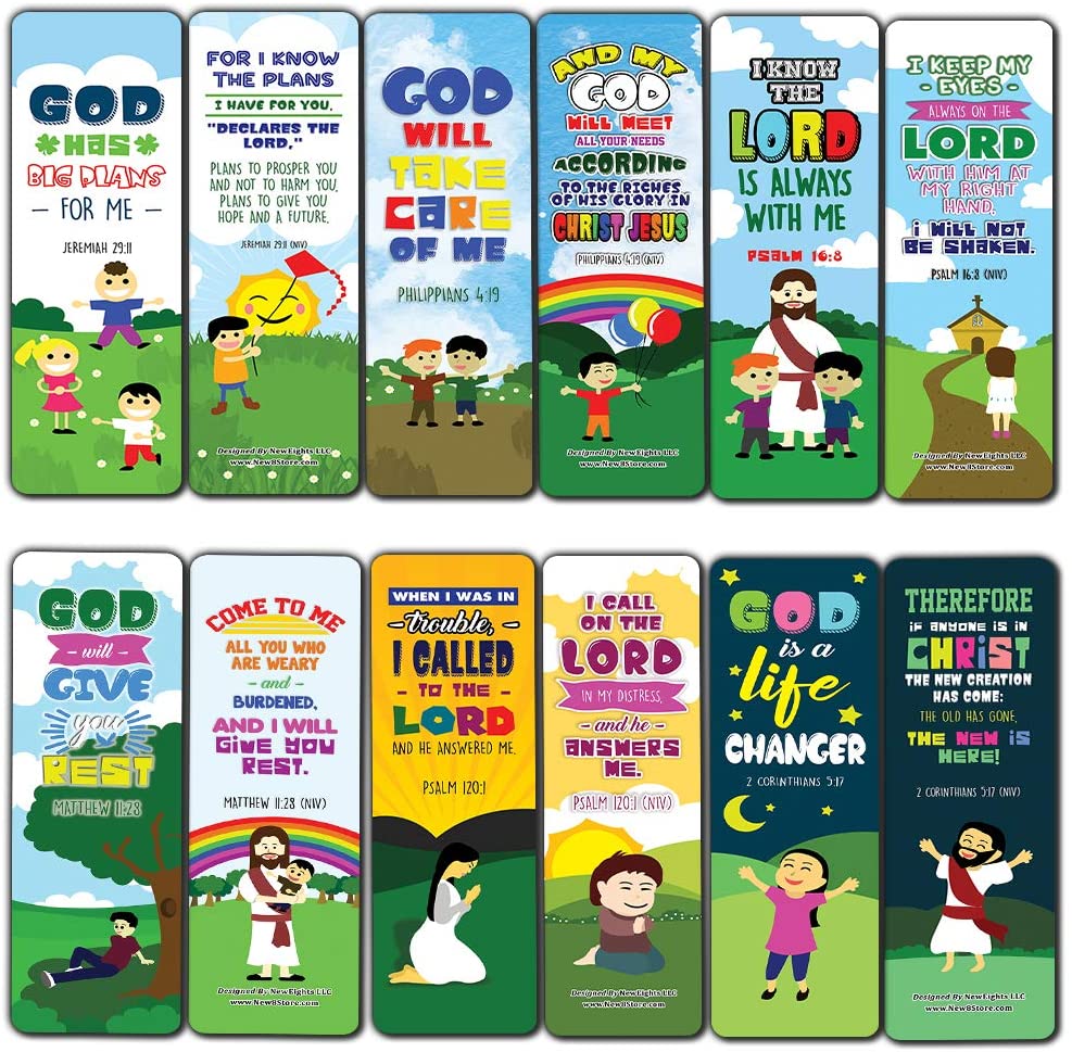 Top Bible Verses for God's Promises Bookmarks for Kids (60-Pack) - Church Memory Verse Sunday School Rewards - Christian Stocking Stuffers Birthday Party Favors Assorted Bulk Pack