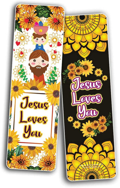 Jesus Loves You Bookmarks - Sunflower Theme Cards (30 Pack)