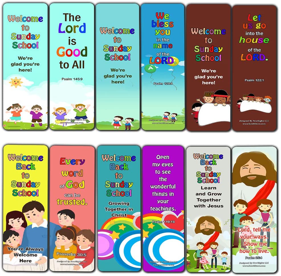 Welcome to Sunday School Bookmarks Cards Series 1 (60-Pack) - Perfect Giveaways for Ministries Designed to Encourage and Motivate Children