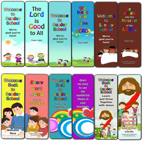 Welcome to Sunday School Bookmarks Cards Series 1 (30-Pack) - Handy Memory Verses for Kids Perfect for Children?s Ministries and Sunday Schools