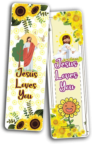 Jesus Loves You Bookmarks - Sunflower Theme Cards (60 Pack)