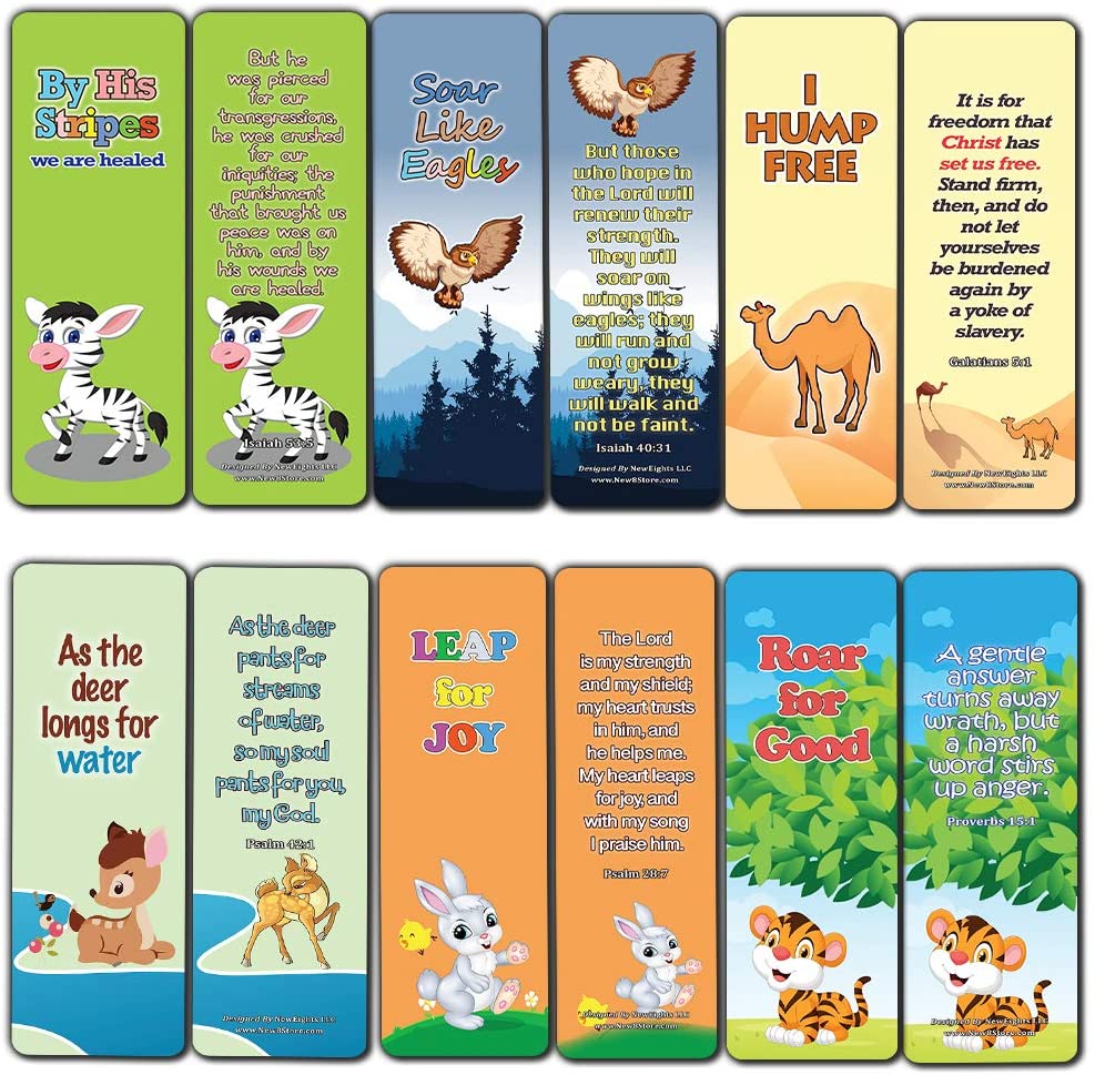 Encouraging Bible Verses Bookmarks for Kids (60-Pack) - Animal Series 3 - Perfect Giveaways for Ministries and Sunday Schools