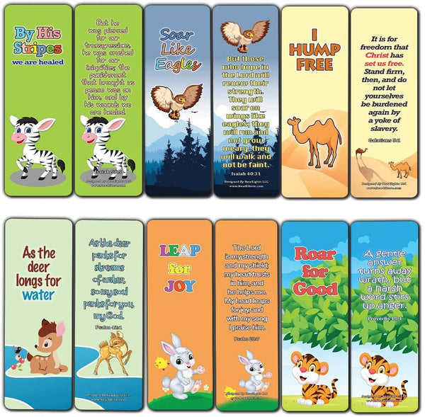 Encouraging Bible Verses Bookmarks for Kids (60-Pack) - Animal Series 3 - Perfect Giveaways for Ministries and Sunday Schools
