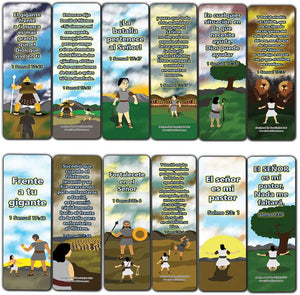 Spanish David and Goliath Religious Bible Bookmarks Cards (30-Pack) - Stocking Stuffers for Boys Girls - Children Ministry Bible Study Church Supplies Teacher Classroom Incentives Gift