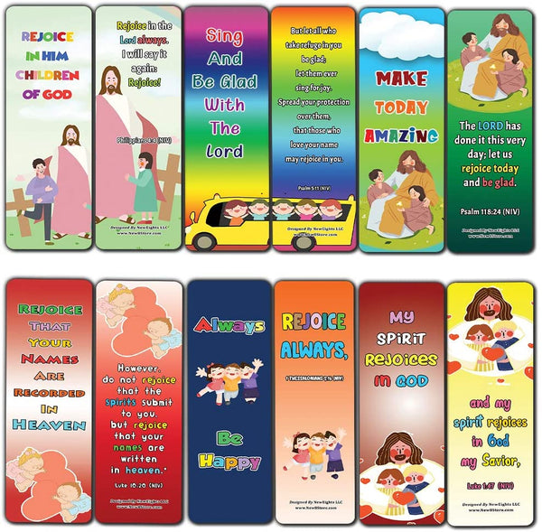 Popular Bible Verses about Rejoice Bookmarks Cards (60-Pack) - Perfect Giveaways for Sunday School, VBS and Children's Ministry