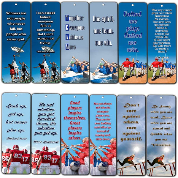 NewEights Sports Inspirational Quotes Bookmark Set (12-Pack) - Teamwork Team Building Success Quotes - Sports Gifts Stocking Stuffers