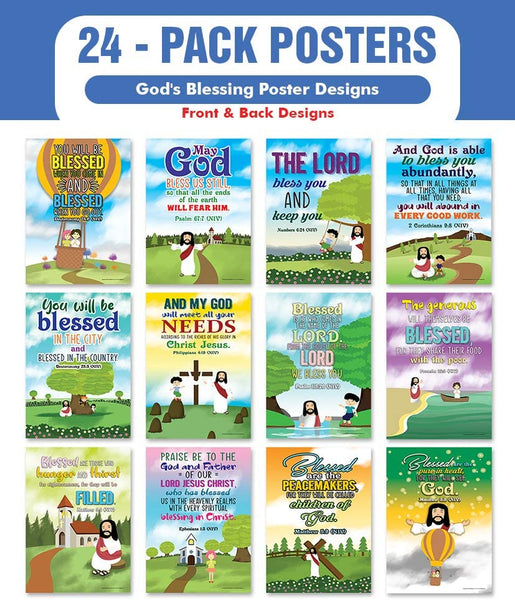 God's Blessing Christian Living Poster (24-Pack) - Church Memory Verse Sunday School Rewards - Christian Stocking Stuffers Birthday Party - Classroom Decoration Motivation