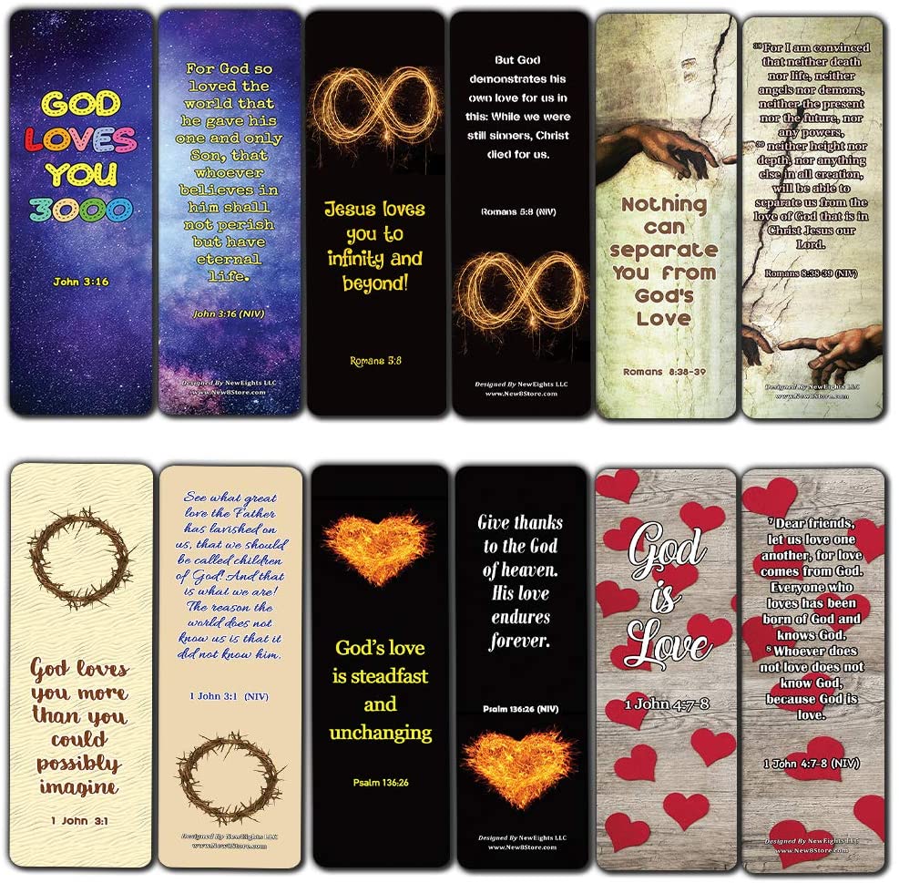 Christian Love You 3000 Bookmarks Cards (60 Pack) - Stocking Stuffers for Sunday School Cell Group VBS Bible Study Teacher Student Classroom Rewards Incentives Church Supplies Hospital Ministry