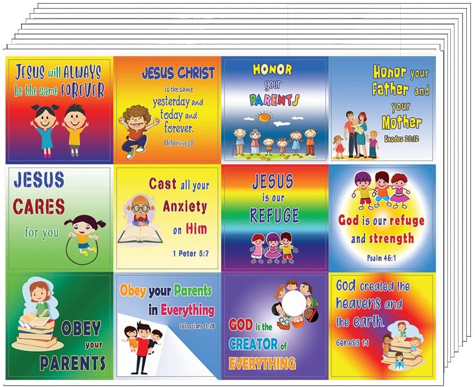 Bible Verses Every Kid Should Know Stickers (5-Sheet) - Great Variety Colorful Stickers