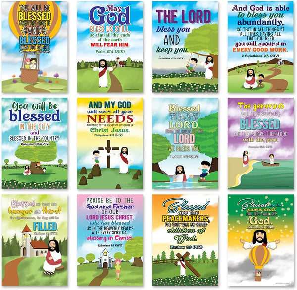 God's Blessing Christian Living Poster (12-Pack) - Inspirational Bible Verses Poster for Men Women Teens - A3 Size - Youth Ministry Sunday School Church Decor Home Decor