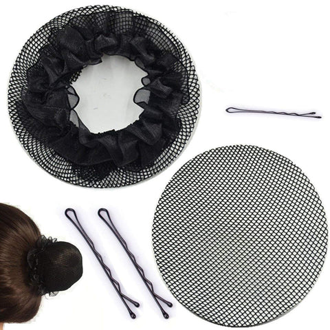 New8Beauty Bun Hair Nets Black (3-Pack) - FREE Hair Pins - Hair Accessories for Ballet Bun Cover Dance Skating Gymnastics Performance Drama Wedding