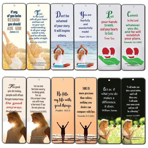 Bible Verse Cards Bookmarks for Women (12-Pack Series 1)- Proverbs Psalms Memory Verses - Inspirational Holy Scriptures - War Room Decor
