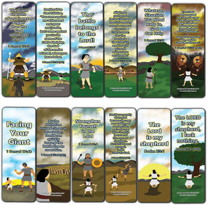 David and Goliath Religious Bible Bookmarks Cards (60-Pack) - Church Memory Verse Sunday School Rewards - Christian Stocking Stuffers Birthday Party Favors Assorted Bulk Pack