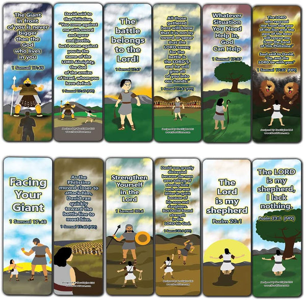 David and Goliath Religious Bible Bookmarks Cards (60-Pack) - Church Memory Verse Sunday School Rewards - Christian Stocking Stuffers Birthday Party Favors Assorted Bulk Pack