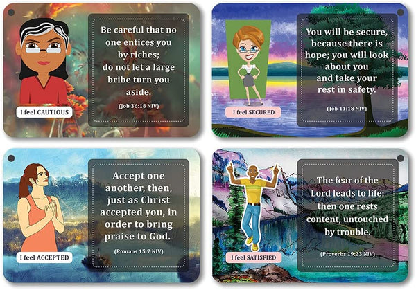 NewEights Bible Emotions Fun Facts Learning Cards (5 Set x 12 Cards) - Bulk Collection Giveaways with Inspirational Messages for Church Goers & Bible Lovers