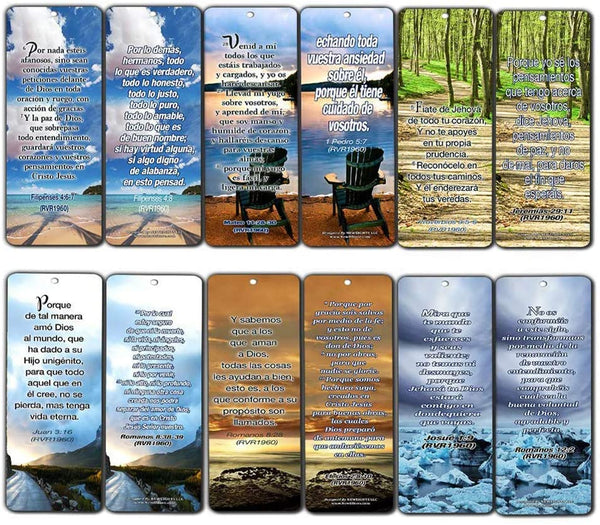Spanish Christian Bookmarks Cards (12-Pack) - Most Highlighted Bible Scriptures RVR1960 - Stocking Stuffers for Adults Teens Kids Men Women Boys Girls - Baptism Mission Evangelism Bible Study Church