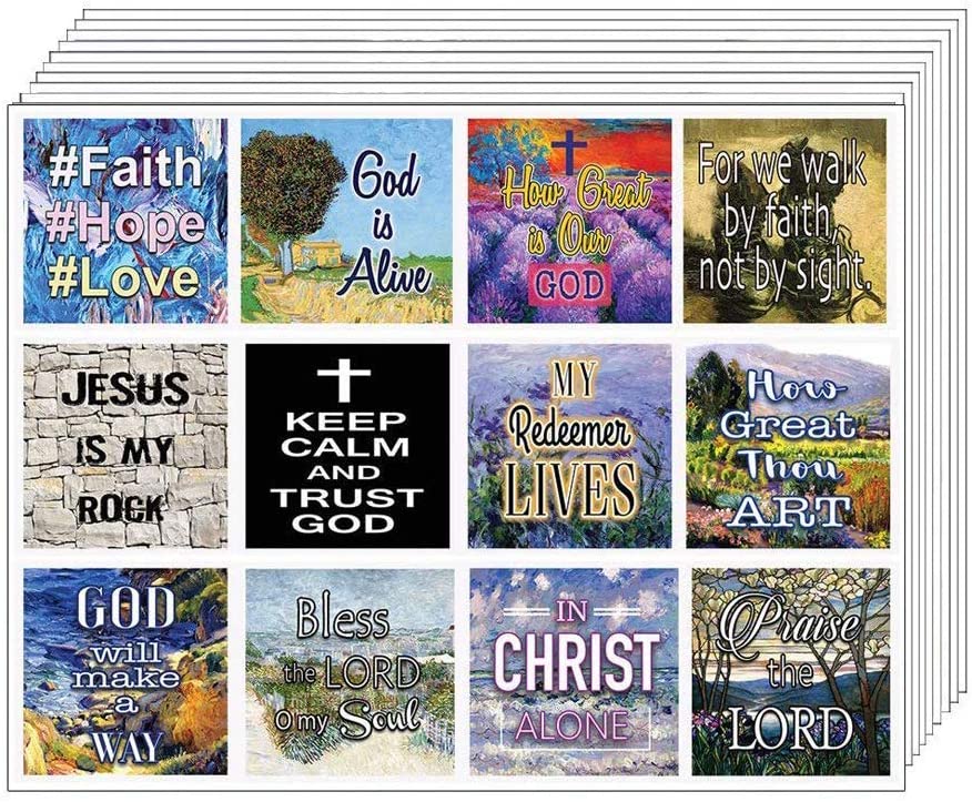 Christian Bible Verses Scriptures Quotes Stickers (10 Sheets) - for Journal Planner Sticky Notes Scrapbooking Party Favors Decor - for Adults Men Women Kids