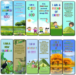 Christian Bookmarks for Kids - Identity in Christ (60 Pack) - Perfect Gift away for Sunday School and Ministries - VBS Sunday School Easter Baptism Thanksgiving Christmas Rewards Encouragement