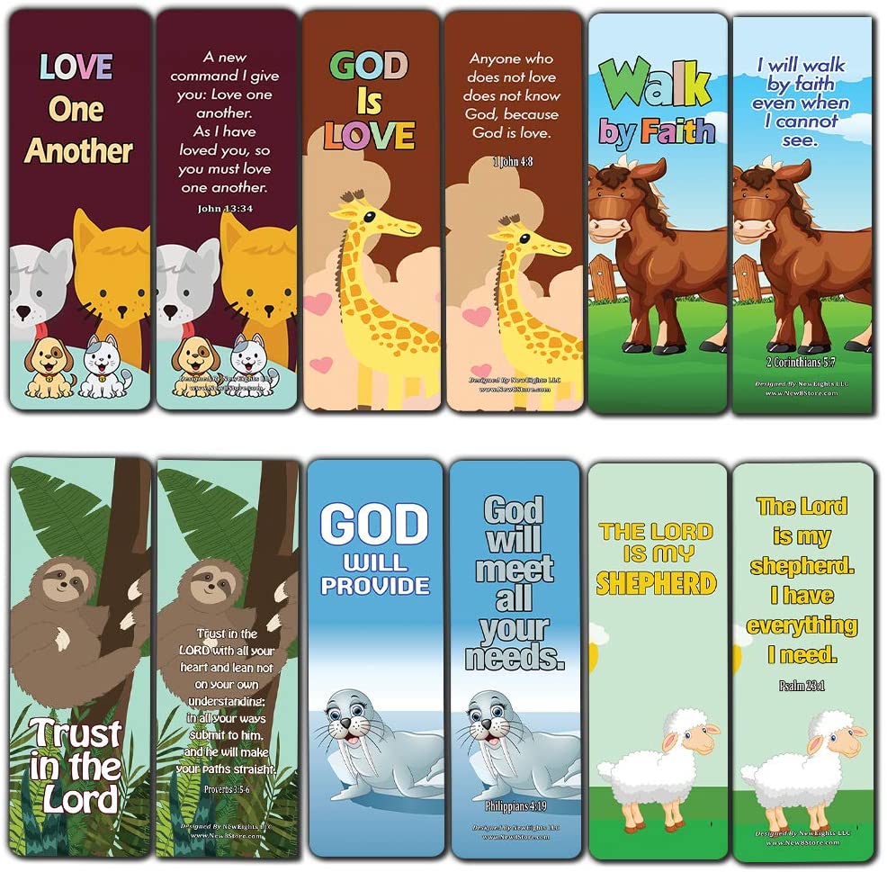 Encouraging Bible Verses Bookmarks for Kids (60-Pack) - Animal Series 2 - Perfect Giveaways for Ministries and Sunday Schools
