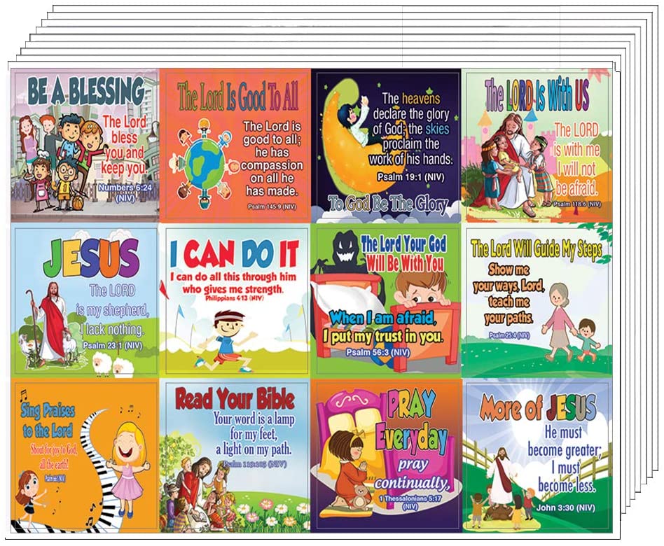 Inspirational Christian Stickers for Kids (20-Sheet) - Motivational Resources for Girls and Boys - VBS Sunday School Materials Giveaways