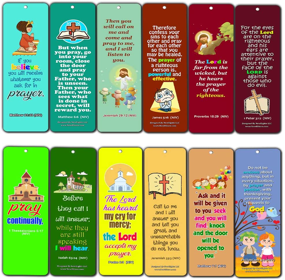 Easy Bible Scriptures Bookmarks for Kids - Prayer (60-Pack) - Perfect Gift Away for Sunday Schools