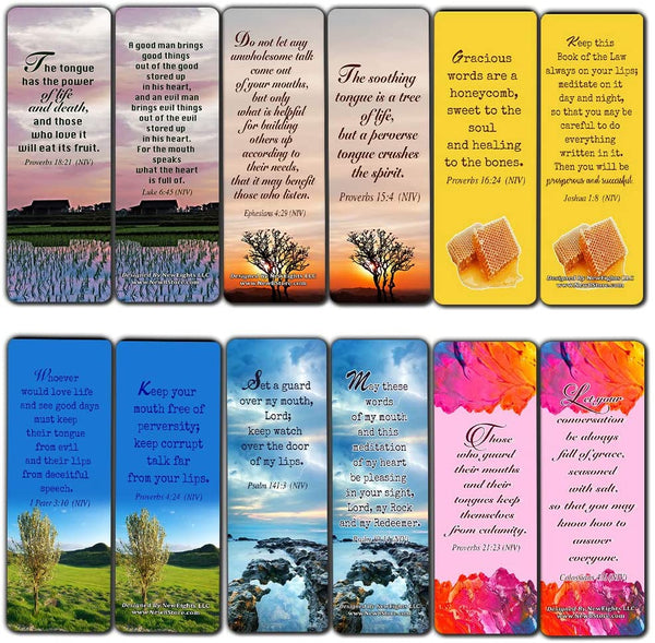Bible Verses About the Tongue Scriptures Cards Bookmarks (12-Pack) - Collection Motivational of Bible Verses on Christian Development