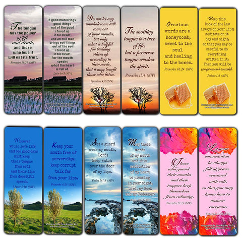 Christian Bookmarks Scriptures Cards (60-Pack) from NIV Bible - Speak Life Bible Verses About the Tongue- Religious Gifts for Men Women Teens Kids - God's Blessing Wisdom Devotional Book Markers