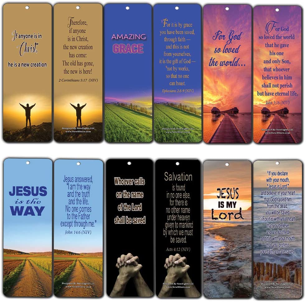 Bible Verse Cards (12-Pack) Salvation Scriptures Bookmarks John 3:16 - Best Salvation Bible Verses Bookmarks - Easter Basket Stuffers for Men Women Cell Group Evangelism Church Supplies