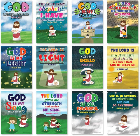 Knowing God Christian Poster (24-Pack) - Church Memory Verse Sunday School Rewards - Christian Stocking Stuffers Birthday Party - Classroom Decoration Motivation