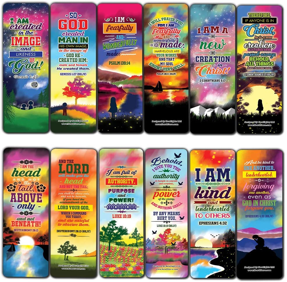 I AM Daily Declaration for Christian Bookmarks NKJV Series 2 (30-Pack) - Stocking Stuffers for Boys Girls - Children Ministry Bible Study Church Supplies Teacher Classroom Incentives Gift