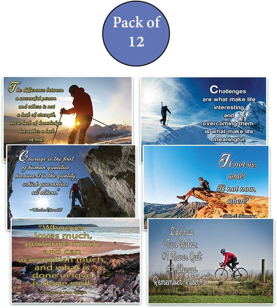 NewEights Adventure Inspirational Quotes Postcards Cards Set (12 Pack) - Great Variety Postcards with Motivational Scriptures