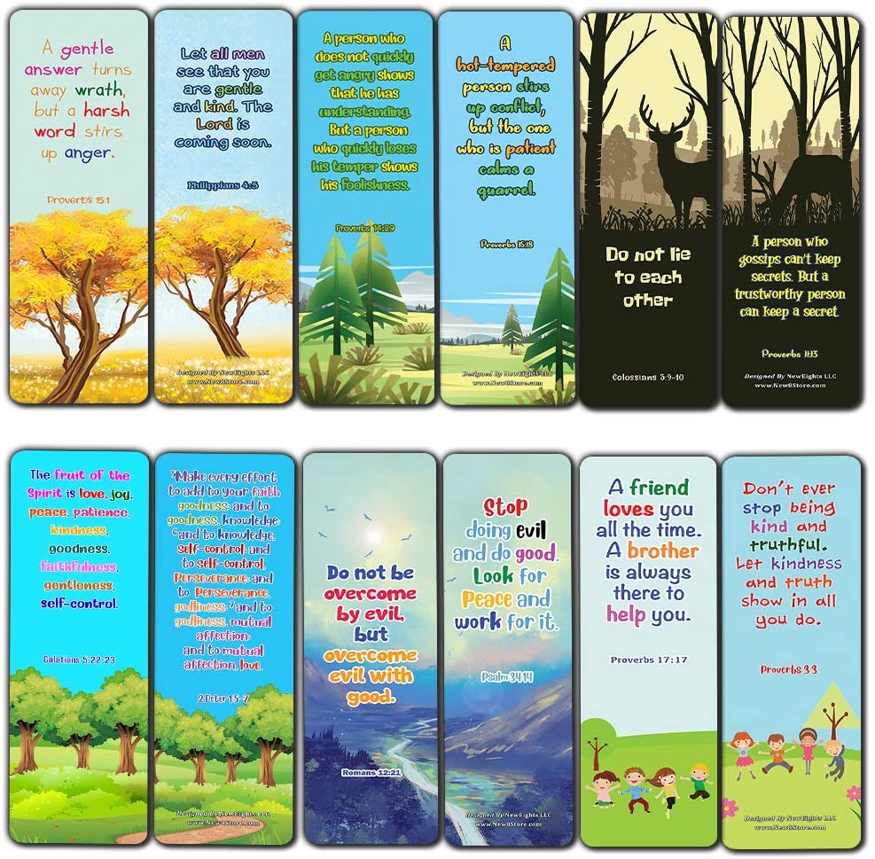 Bible Bookmarks for kids - Character Building Series 3 (60 Pack) - Perfect Gift away for Sunday School and Ministries - VBS Sunday School Easter Baptism Thanksgiving Christmas Rewards Encouragement