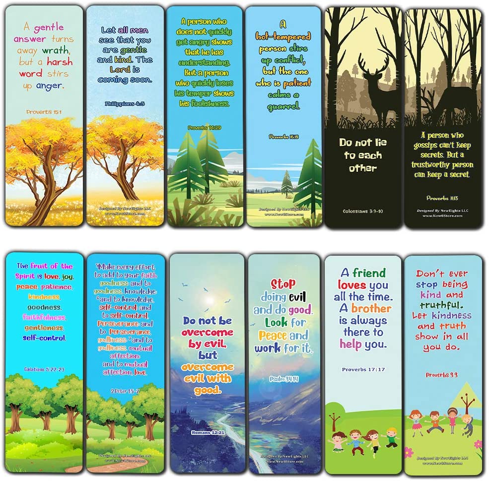Bible Bookmarks for kids - Character Building Series 3 (30 Pack) - Well Designed for Kids with Easy To Memorize Bible Verses - Stocking Stuffers Devotional Bible Study Church Ministry Supplies