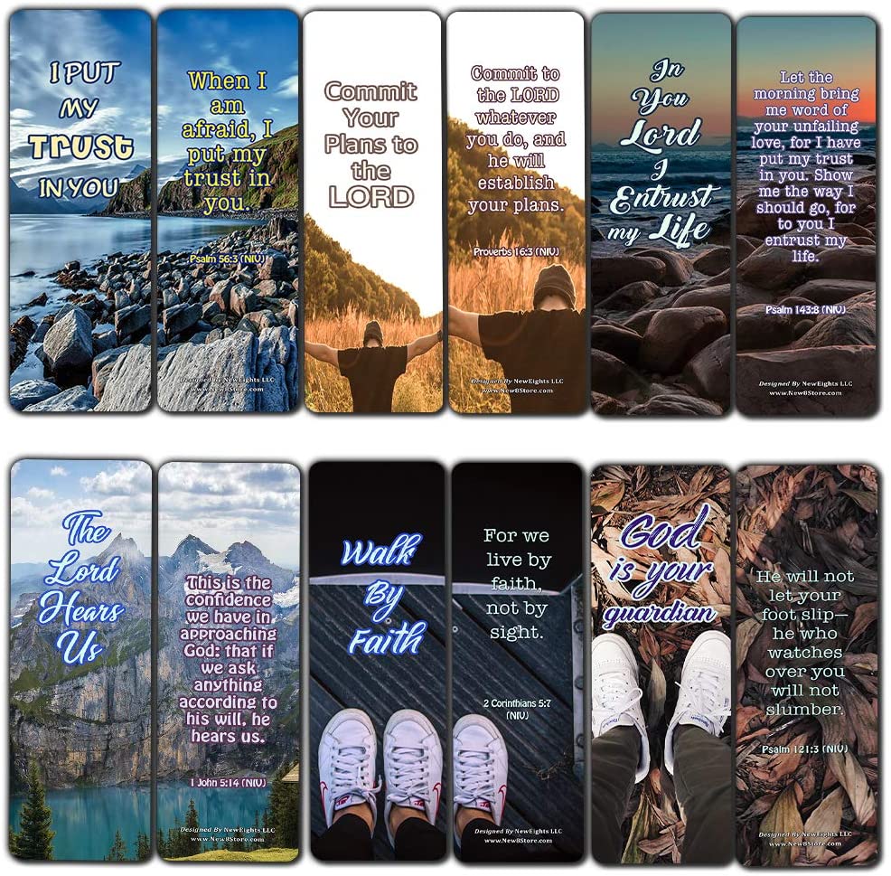 Scriptures Bookmarks - Bible Verses about Trusting God (30 Pack) - Well Designed and Easy To Memorize Bible Verses - Christmas Stocking Stuffers Birthday Assorted Bulk Pack