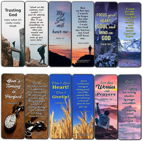 Religious Bookmarks Cards for Men Women About Waiting on God to Answer Prayer (60 Pack) - Perfect Giftaway for Sunday School and Ministries