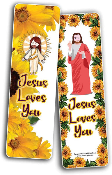 Jesus Loves You Bookmarks - Sunflower Theme Cards (30 Pack)