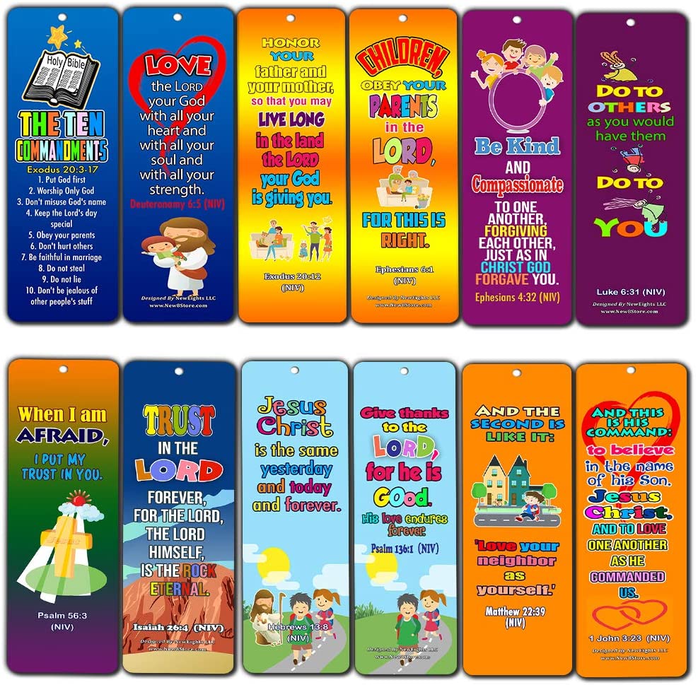 Ten Commandments Memory Verses Bookmarks For Kids (30-Pack) - Perfect Giveaways for Children?s Ministry and Sunday Schools