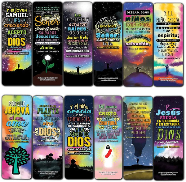 Spanish Spiritual Growth Bookmarks (60-Pack) - Church Memory Verse Sunday School Rewards - Christian Stocking Stuffers Birthday Party Favors Assorted Bulk Pack