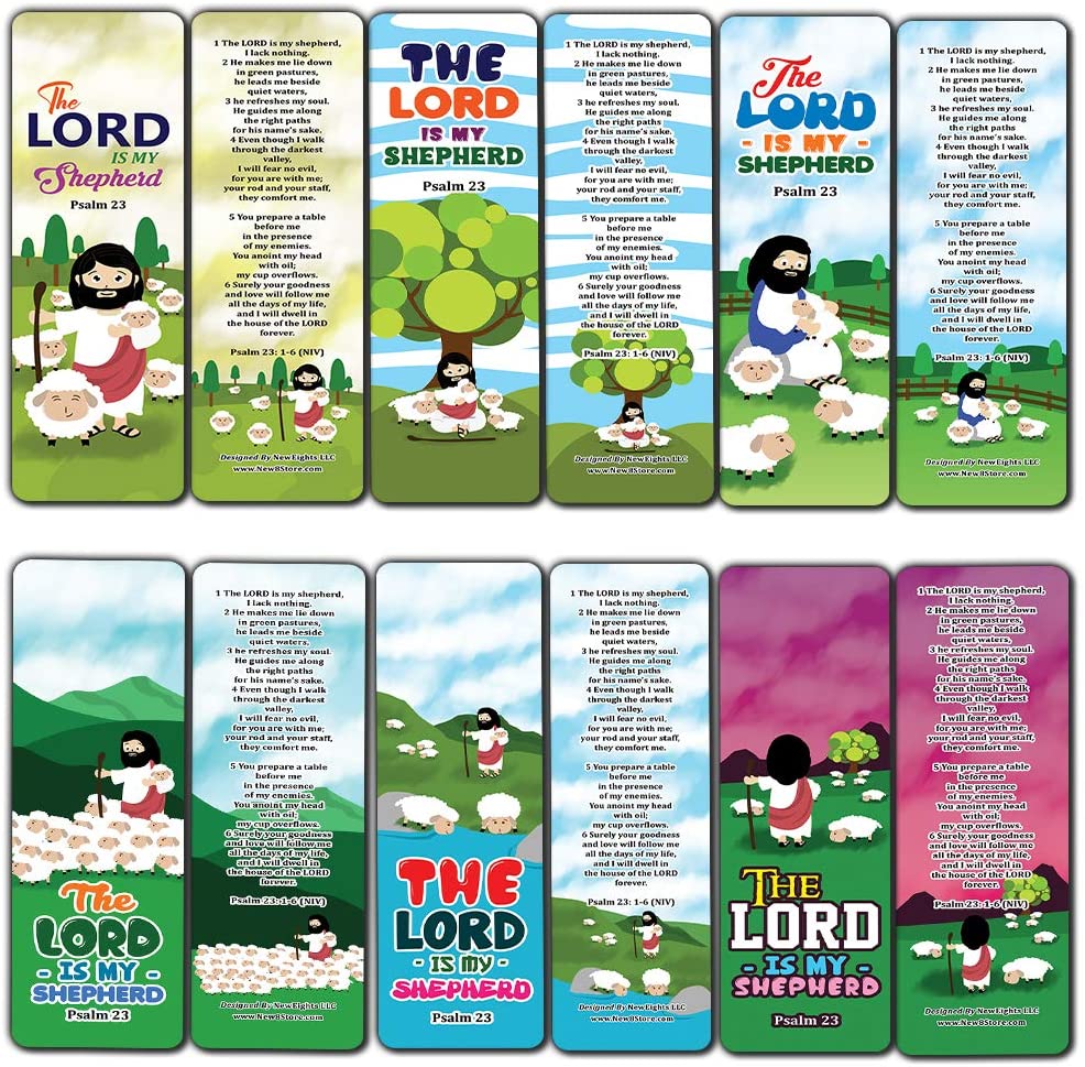 Psalm 23 The Lord is My Shepherd Bookmaks (60-Pack) - Church Memory Verse Sunday School Rewards - Christian Stocking Stuffers Birthday Party Favors Assorted Bulk Pack