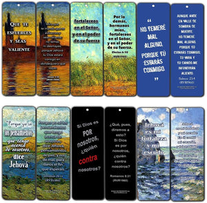 Spanish Religious Bookmarks Cards - Be Strong (12-Pack) RVR 1960 - Marcador de Libros Cristianos Para Hombres Mujeres - Bible Scripture Prayer Cards - War Room D‚cor for Adults Men Women Teens Kids