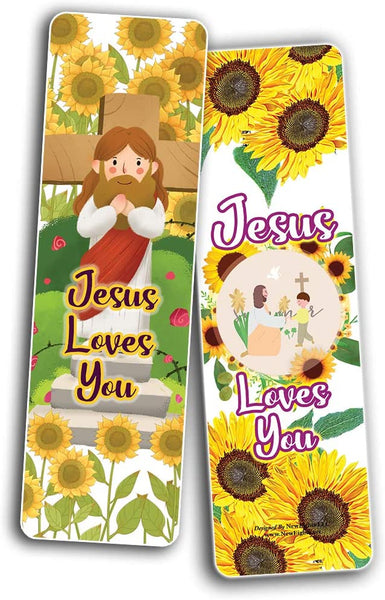 Jesus Loves You Bookmarks - Sunflower Theme Cards (30 Pack)