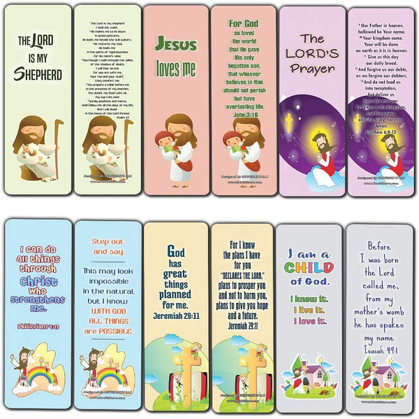 Christian Bookmarks Cards for Kids (60-Pack) - Scripture Bible Verses - Psalm 23 - Great Stocking Stuffers for Easter Baptism Thanksgiving Christmas Sunday School - Prayer Cards - War Room Decor