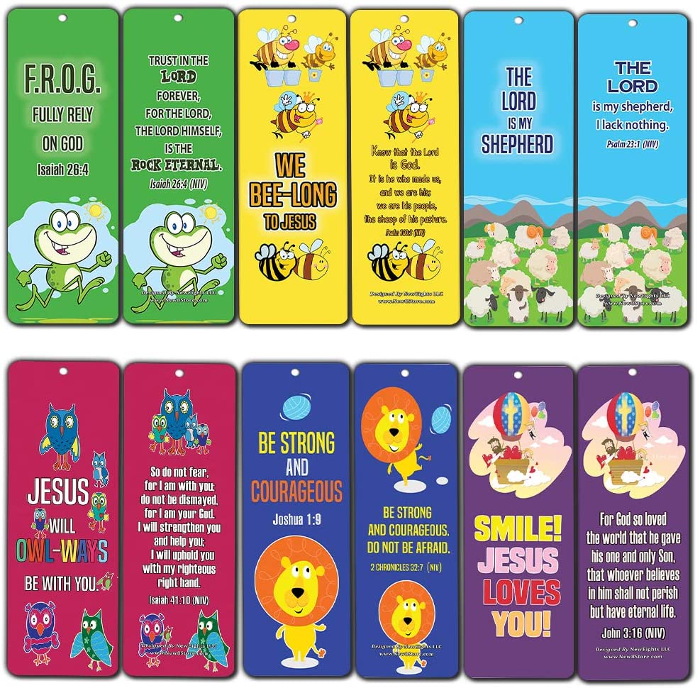 Bookmarks for Kids Children (60 Pack)- Animal Religious NIV Bible Cards - Lion Bee Frog Owl Sheep - John 3:16 Christian Gifts Wall Room Decor Homeschooling Scrapbooking Journal Art Craft