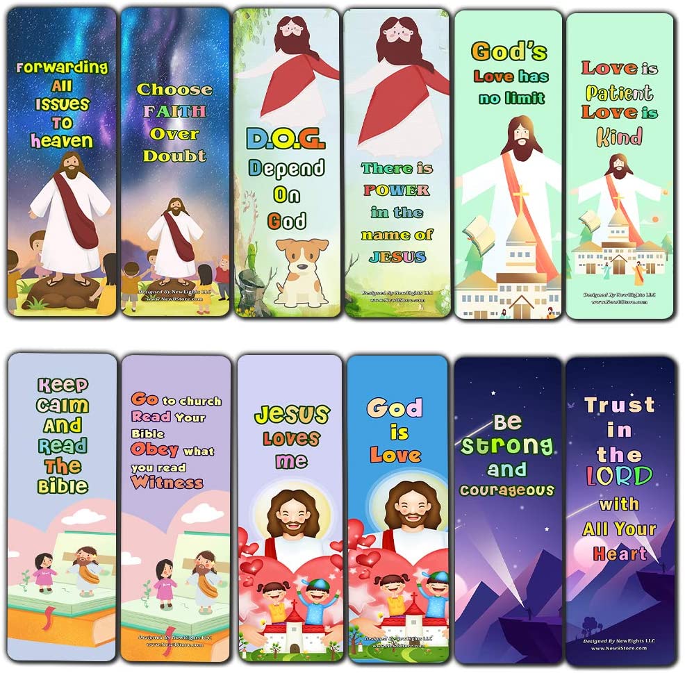 Christian Faith Bookmarks for Kids (60 Pack) - Perfect Gift away for Sunday School - Christian Stocking Stuffers Birthday Assorted Bulk Pack - Church Memory Verse Sunday School Rewards