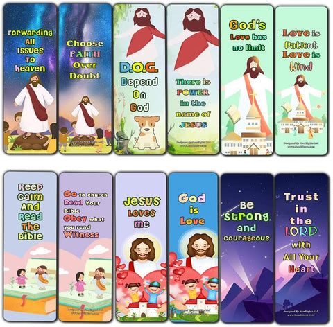 Christian Faith Bookmarks for Kids (60 Pack) - Perfect Gift away for Sunday School - Christian Stocking Stuffers Birthday Assorted Bulk Pack - Church Memory Verse Sunday School Rewards
